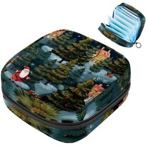 MUOOUM Merry Christmas Patroon Maandverband Opbergtas Menstruatie Pad Tas Draagbare Menstruatie Cup Pouch met Rits voor Tiener Meisjes Vrouwen Dames