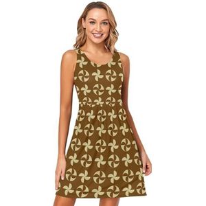 LI ZHI XIN Dames Zomerjurken Ronde Hals Casual A-lijn Mouwloos Vest Jurken met Zakken Windmolen Patroon, Meerkleurig, S