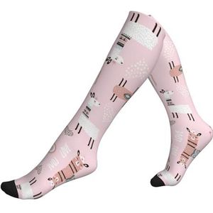 DEXNEL Roze Llama Cactus Compressie Sokken Voor Mannen Vrouwen 20-30 Mmhg Compressie Sokken Voor Sport Ondersteuning Sokken, 1 zwart, Eén Maat