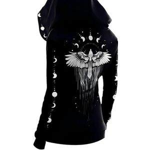 MYZTTZR Viking 3D Opdruk Zip Hoodie voor Mannen Noordse Mythologie Tatoeage Vrouwen Cape Sweatshirt Middeleeuws Cosplay Cadeau,Raven,4XL