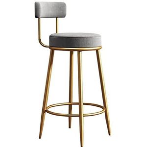 GZDZ Barstoelen toonhoogte barkrukken set van 1, fluwelen barstoelen met rug en gouden poten, pub krukken voor thuis, keuken, eetkamer, restaurant, koffie (grijs, zithoogte: 75 cm)