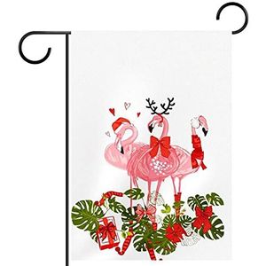 flamingo roze groene palm Tuinvlag 28x40 inch,Kleine tuinvlaggen dubbelzijdig verticale banner buitendecoratie