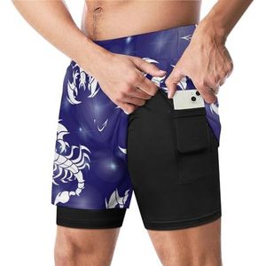 Gestileerde Witte Schorpioenen En Sterren Grappige Zwembroek met Compressie Liner & Pocket Voor Mannen Board Zwemmen Sport Shorts