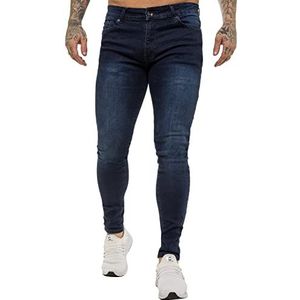 989Zé ENZO Heren Super Skinny Slim Fit Stretch Jeans Denim Broek EZ326 Alle Taille Maten UK, Donkerblauw, 34W / 32L