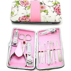 Manicure pedicure set nagelknipper nagelriemsnijder roestvrij staal professionele voetnagels nagelschaar vachtverzorgingsset voor mannen en vrouwen, reisetui, 12 stuks, rozenbloesem