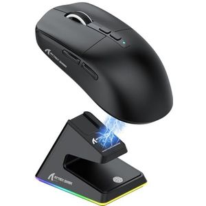 ATTACK SHARK X6 49g SUPERLIGHT muis met magnetisch oplaaddock, PixArt PAW3395 gamingsensor, BT/2.4G draadloze/bedrade gamingmuis, 26000 DPI, X3 verbeterde kantoormuizen voor Win11/Xbox/PS/Mac (zwart)