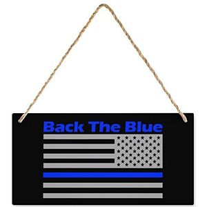 Back The Blue Police Line Amerikaanse vlag houten bord gepersonaliseerde houten plaquette muurkunst met touwen voor thuiskantoor decor 25 x 12,5 cm