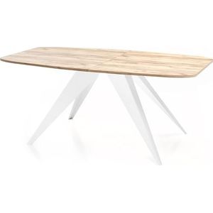 WFL GROUP Uittrekbare eettafel in loftstijl, industriële tafel met witte metalen poten, modern design voor woonkamer, 180 cm, uittrekbaar tot 220 cm, eiken Craft