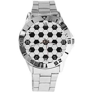 Zwart en wit voetbal mode heren polshorloge sport horloge voor dames casual roestvrij stalen band analoge quartz polshorloge