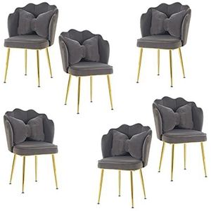 GEIRONV Fluwelen Dining Chair Set van 6, for Woonkamer Slaapkamer Keuken Lounge Stoel Galomoplated Titanium Gold Pen Rugleuning Stoel Eetstoelen (Color : Gris)