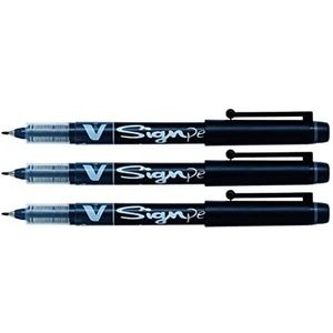 PILOT V-Sign Pen viltstiften, medium punt, 0,6 mm, zwart, 3 stuks