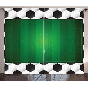 ABAKUHAUS Voetbal Gordijnen, Voetbal Doel van het Gebied, Woonkamer Slaapkamer Raamgordijnen 2-delige set, 280 x 260 cm, Zwart Wit Groen