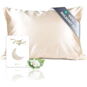 townssilk Kussensloop, 100% zijde, pure moerbeizijde, 19 momme, dubbelzijdig, ter bescherming van haar en huid, verborgen ritssluiting, draaddichtheid 600, 1 stuk, 50 x 65 cm, taupe