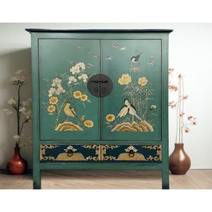 OPIUM OUTLET Aziatische kast hoge commode dressoir meubels Chinees oosters vintage shabby-chic handgeschilderd (2025-1)