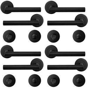 4-pack HAIFUAN roestvrijstalen deurkruk met badkamerknop, deurslotgreepset, deurgreep, zwarte kleur (S02-103BK-B-4)