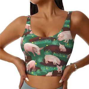 Varkens in Boerderij Print Casual Wear Vrouwen Sport Vest Yoga Vest Workout Vest Voor Vrouwen Lichtgewicht Trendy, Zwart, S