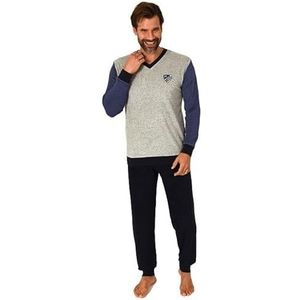 NORMANN Elegante heren badstof pyjama, pyjama met V-hals en manchetten tot maat 62, blauw, 50