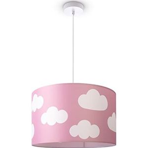 Paco Home Hanglamp Kinderkamer Pendelarmatuur Baby Lampenkap Stof Rond Wolken Hemel Sterren Kinderlamp E27