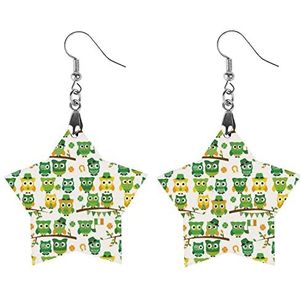 St Patrick's Day thema uilen mode schattige oorbellen grappig geschilderd houten sieraden geschenken voor vrouwen ster