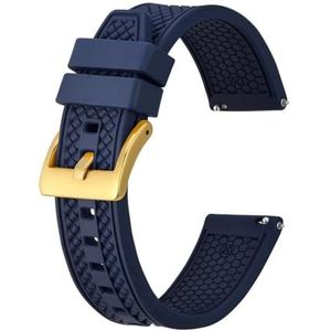 Jeniko Fluororubber Horlogeband 18 Mm 20 Mm 22 Mm Rubberen Snelsluiting For Heren Dames Sporthorlogeband (Color : Blue-Gold Buckle, Size : 22mm)