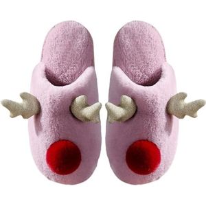 OLACD Dikke winter 3D pantoffels eland unisex - pluizige antislip kerstslippers, Paars, one size