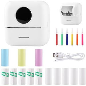 Mezzar Mini-printer, draagbare mini-fotoprinter, draadloze thermische labelprinter, smartphone bluetooth-printer voor journal, notities, reislogo, lijst, memo (wit)