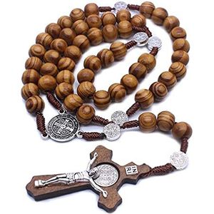 Esing Mode Houten Katholieke Kruis Ketting Religieuze Sieraden Handgemaakte Ronde Kralen Religieuze Heren Ketting Charm Gift Religieuze Persoonlijkheid Ketting