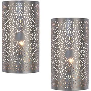 Marrakesh Oosterse lamp, wandlamp, metalen wandlamp, lamp, Yassan, zilver, 29 cm, als wanddecoratie, zilver, 2 stuks, set van 2