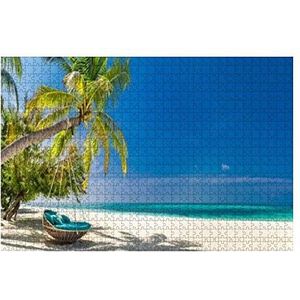 Puzzel 1000 stukjes tropisch strandpanorama als zomerlandschap met strandschommel of speciale puzzel voor volwassenen cadeau houten puzzelspeelgoed houten puzzel voor volwassenen en kinderen