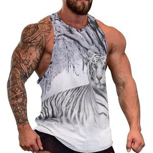 Witte tijger sneeuw heren tanktop grafische mouwloze bodybuilding T-shirts casual strand T-shirt grappige sportschool spier