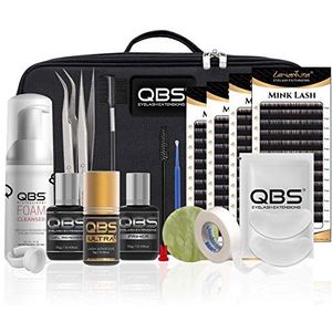 QBS PRO Eyelash Extension Starter Kit | Wimperverlengingsset | Inclusief lijm, verwijderaar, FAUX MINK wimpers, primer en andere tools (VOLUME, Krul D)