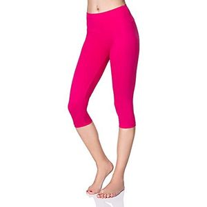 SOFTSAIL Leggings voor dames, 3/4 lengte, capri-katoen, hoge taille, bijgesneden met buikcontrole, yogabroek voor vrouwen, damesleggings voor sport, workout, gym, activewear, roze, 48