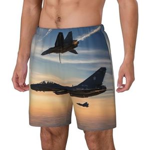 Yyoretp Heren vliegtuigen gevechtsjets print Hawaiiaanse zwembroek sneldrogende strandshorts met mesh voering en zakken, Zwart, M
