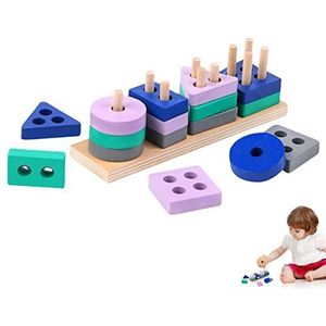 Baogao Stapelblokken Speelgoed,Solid Smooth Stapelblokken Speelgoed Geometrie Houten Blokken - Interactief voorschoolse educatief speelgoed voor 1-3 jaar oude jongen en meisje