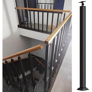 Vierkante paal voor binnentrappen, betonnen treden, metalen leuning, zwarte vloermontage leuningstok, antislip handrails, moderne industriële steunstang 1 stuk (maat: 95 cm)