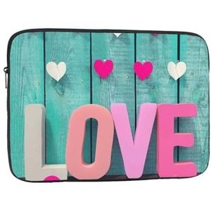 Liefde Blauw Hout Roze Hart Print Laptop Sleeve Mode Lichtgewicht Laptop Case Computer Tas Voor 10-17 Inch Notebook Tablet 10 inch