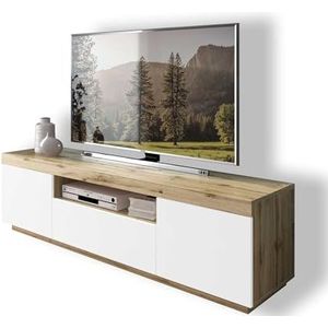 YOSHI tv-meubel eiken Wotan witte fronten tv-meubel met lades en Push to Open-systeem tv-bank, dressoir lowboard opbergmuur