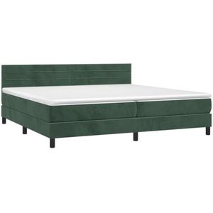 vidaXL Boxspring met matras en LED fluweel donkergroen 200x200 cm, bed, boxspringbed, tweepersoonsbed, slaapmeubel, boxspring bed, bed met matras