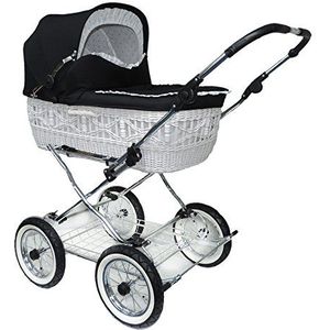 Eichhorn wilgenmand kinderwagen met lederen riemen frame met schuifhoogteverstelling mand wilgentenen wit Luchtband. zwart