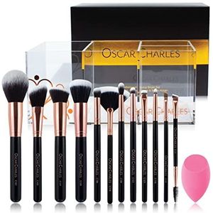 Set van make-upkwasten van Oscar Charles: luxe professionele make-upkwasten, Schoonheidsspons en make-upborstelhouder