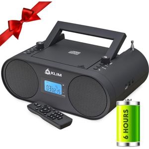 KLIM Boombox B4 met CD-speler + AM/FM, MP3, Bluetooth, AUX, USB, draadloze modus en oplaadbare batterij + afstandsbediening, autoslaap, digitale EQ
