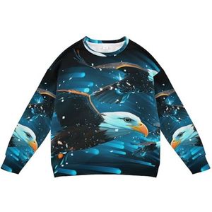 KAAVIYO Universum vliegende adelaar, blauw kaal, sweatshirt voor kinderen, zacht, lange mouwen, ronde hals, T-shirts voor jongens en meisjes, Patroon, XS