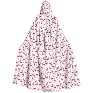 Bxzpzplj Roze Flamingo Patroon Print Hooded Mantel Volwassenen, Carnaval Heks Cosplay Gewaad Kostuum, Carnaval Feestbenodigdheden, 185cm