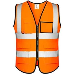 Fluorescerend Vest Reflecterende Veiligheidsvest Workwear Pockets Hallo Vis Duurzaam Vest Met Reflecterende Tapes Verkeerswerk Vest Reflecterend Harnas (Color : Orange, Size : Large)