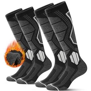 Ski Sokken voor Heren en Dames van Merino Wol - 2 Paar, Warme Thermosokken, Dikke Frottee Zwarte Sokken voor Sport (43-46, 2 Paar | Zwart)