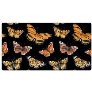VAPOKF Helder oranje vlinders op zwarte keukenmat, antislip wasbaar vloertapijt, absorberende keukenmatten loper tapijten voor keuken, hal, wasruimte