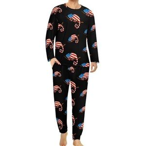 Kameleon gekleurde Amerikaanse vlag comfortabele heren pyjama set ronde hals lange mouwen loungewear met zakken L
