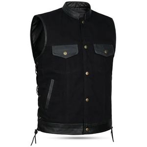 Heren lederen afwerking en denim biker stijl gilet