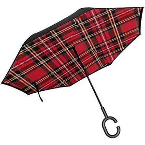 Lucaeat Kerst Tartan patroon C vorm handvat voor auto gebruik,Winddicht en waterdicht omgekeerde opvouwbare lichtgewicht paraplu's