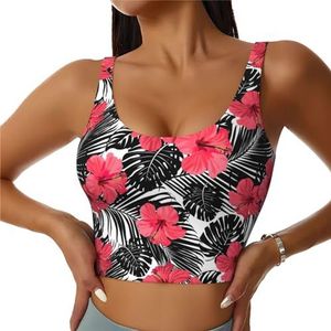 Rode Hibiscus Print Casual Wear Vrouwen Sport Vest Yoga Vest Workout Vest Voor Vrouwen Lichtgewicht Trendy, Zwart, S